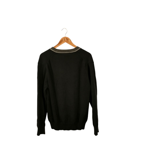 VanHeusen Large Black Grey Cardigan 100% Cotton Preppy Academia - Picture 3 of 10